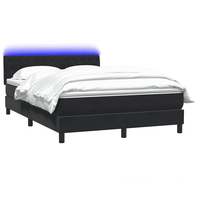 Łóżko kontynentalne z materacem i LED, czarne, 140x210 cm, aksamit