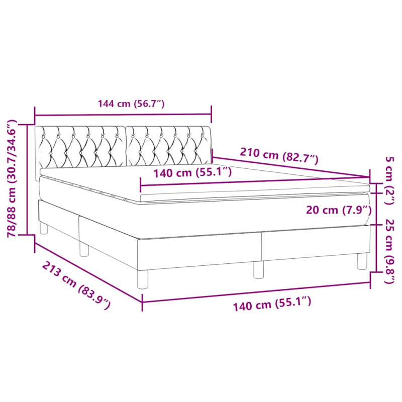 Łóżko kontynentalne z materacem i LED, czarne, 140x210 cm, aksamit