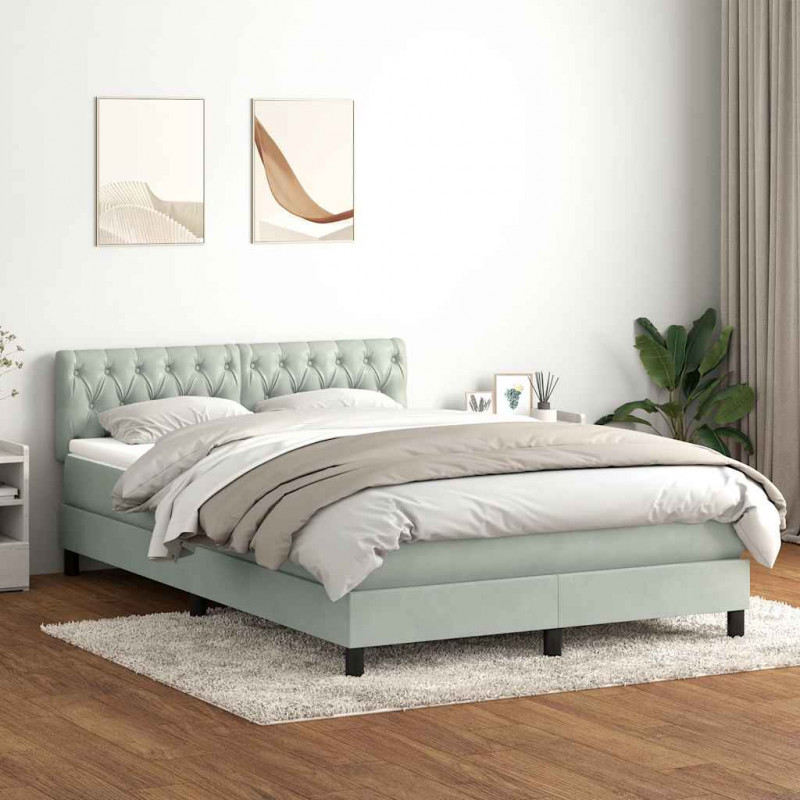 Łóżko kontynentalne z materacem i LED, jasnoszare, 160x210cm, aksamit