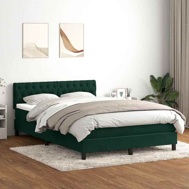 Łóżko kontynentalne z materacem i LED, ciemnozielone, 160x210 cm