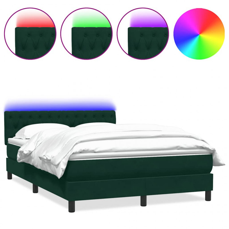 Łóżko kontynentalne z materacem i LED, ciemnozielone, 160x210 cm