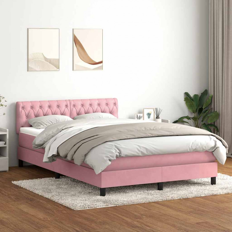 Łóżko kontynentalne z materacem i LED, różowe, 160x210 cm, aksamit