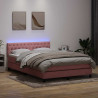 Łóżko kontynentalne z materacem i LED, różowe, 160x210 cm, aksamit