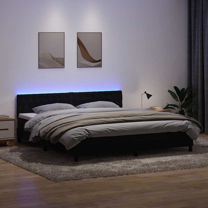 Łóżko kontynentalne z materacem i LED, czarne, 180x210 cm, aksamit