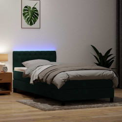 Łóżko kontynentalne z materacem i LED ciemnozielony aksamit 80x220 cm