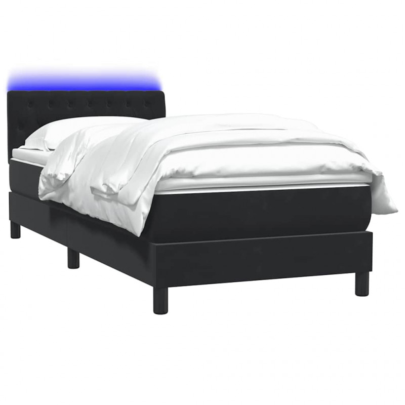 Łóżko kontynentalne z materacem i LED, czarne, aksamit 90x220 cm