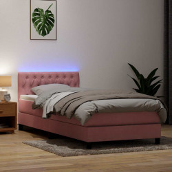 Łóżko kontynentalne z materacem i LED, różowe, 100x220 cm, aksamit