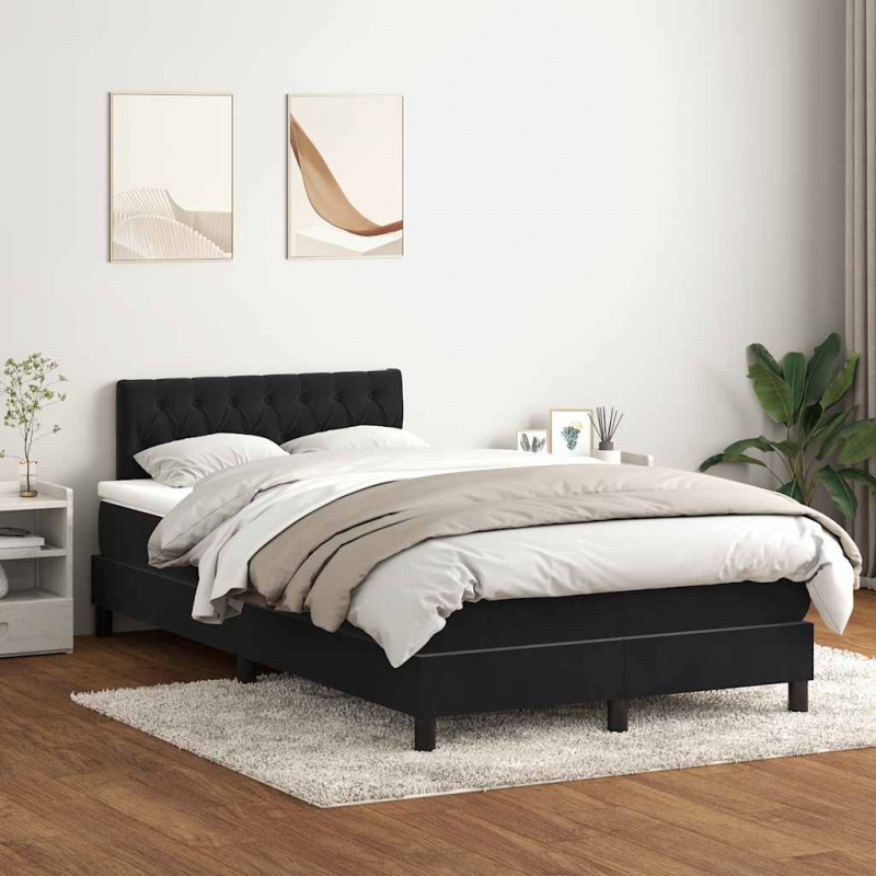 Łóżko kontynentalne z materacem i LED, czarne, 120x220 cm, aksamit