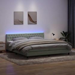Łóżko kontynentalne z materacem i LED Jasnoszary 180x220 cm Aksamit