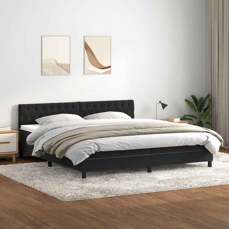 Łóżko kontynentalne z materacem i LED Czarny 180x220 cm Aksamit