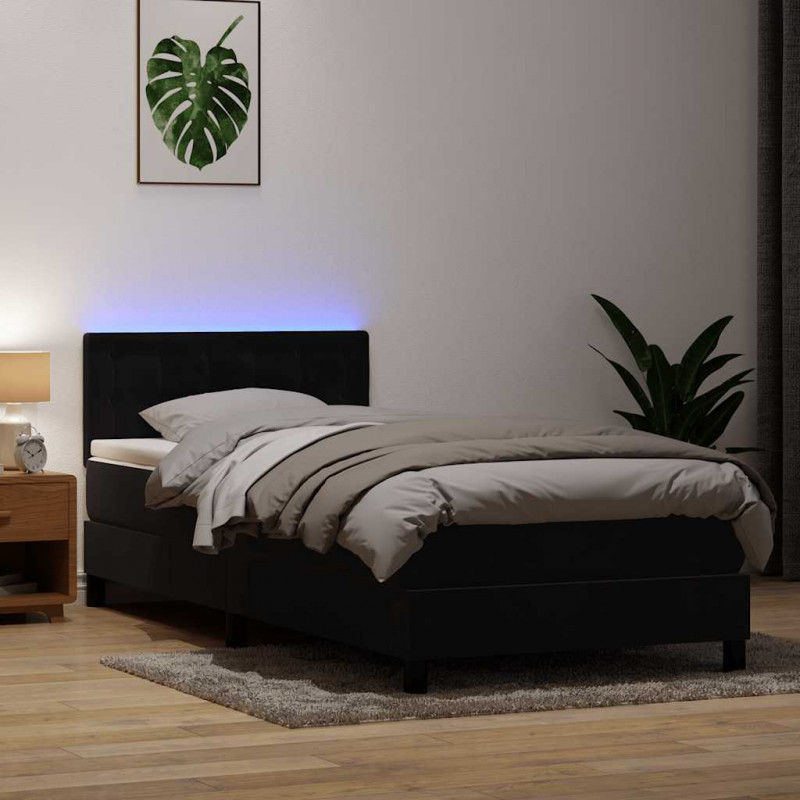 Łóżko kontynentalne z materacem i LED, czarne, 80x210 cm