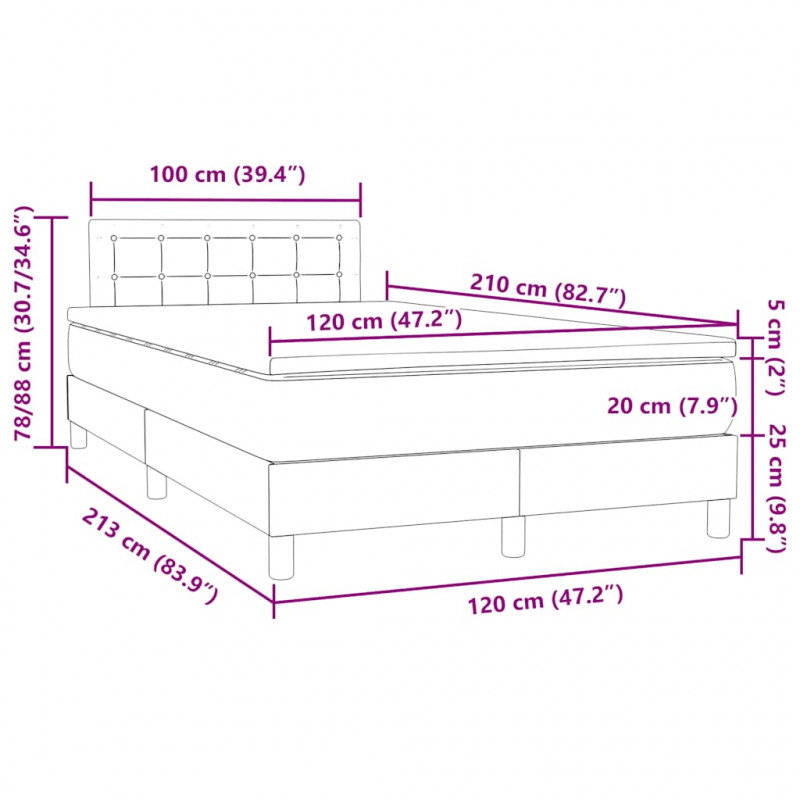 Łóżko kontynentalne z materacem i LED, czarne, 120x210 cm, aksamit