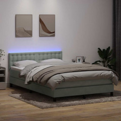 Łóżko kontynentalne z materacem i LED, jasnoszare, 160x210cm, aksamit