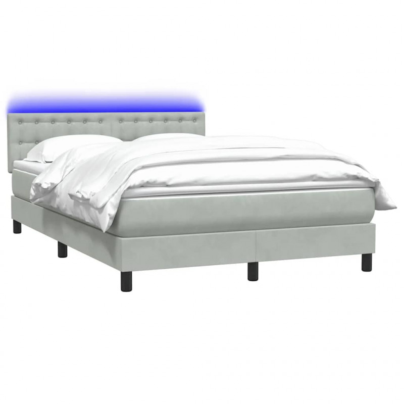 Łóżko kontynentalne z materacem i LED, jasnoszare, 160x210cm, aksamit