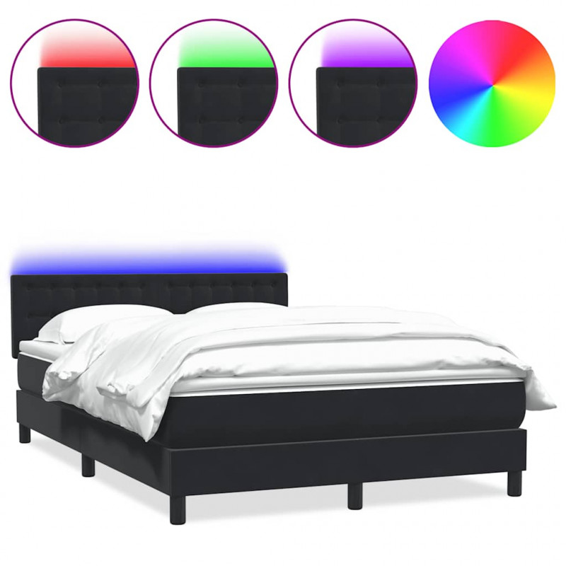 Łóżko kontynentalne z materacem i LED, czarne, 160x210 cm, aksamit