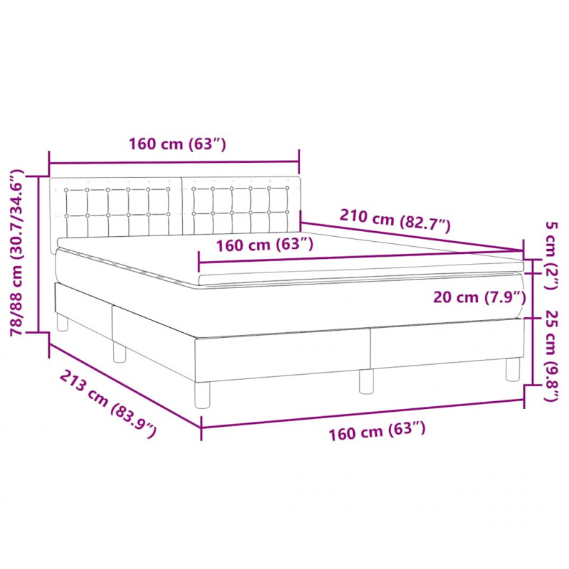 Łóżko kontynentalne z materacem i LED, czarne, 160x210 cm, aksamit