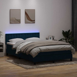 Łóżko kontynentalne z materacem i LED, niebieskie, aksamit, 160x210cm