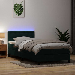 Łóżko kontynentalne z materacem i LED ciemnozielony aksamit 80x220 cm