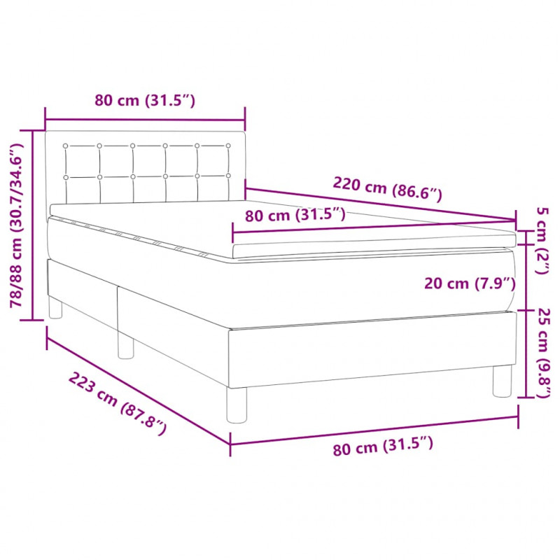 Łóżko kontynentalne z materacem i LED, różowe, 80x220 cm