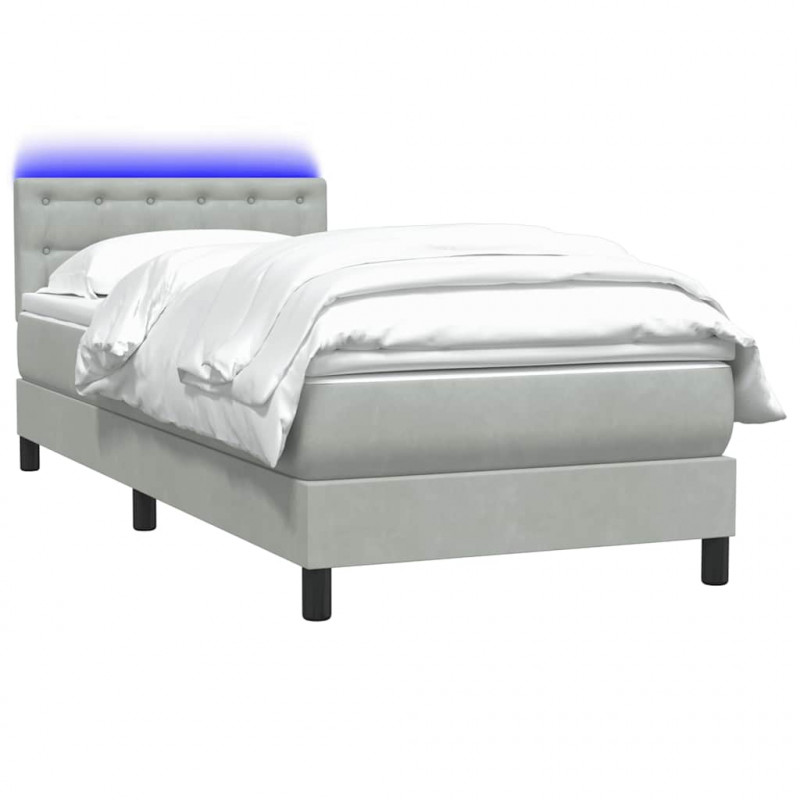 Łóżko kontynentalne z materacem i LED, jasnoszare, aksamit, 90x220 cm