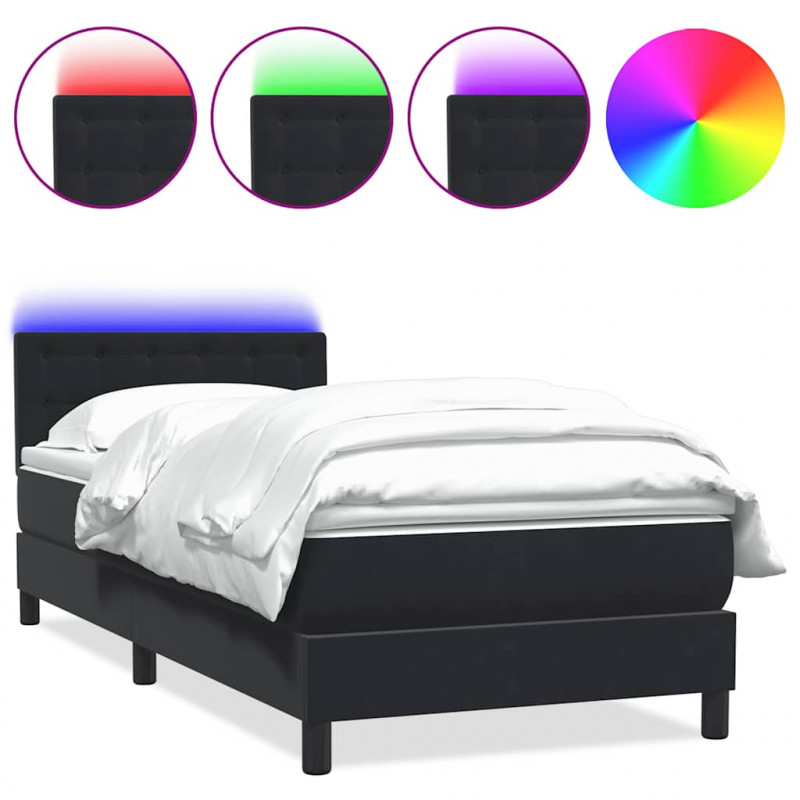 Łóżko kontynentalne z materacem i LED, czarne, aksamit 90x220 cm