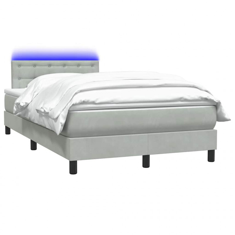 Łóżko kontynentalne z materacem i LED, jasnoszare, 120x220cm, aksamit