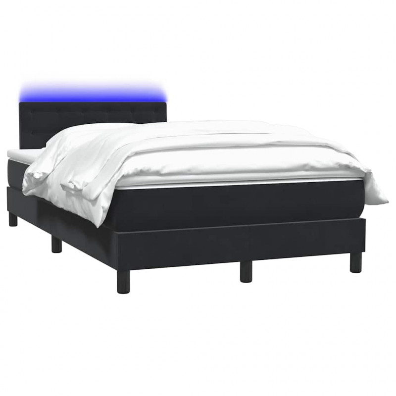 Łóżko kontynentalne z materacem i LED, czarne, 120x220 cm, aksamit