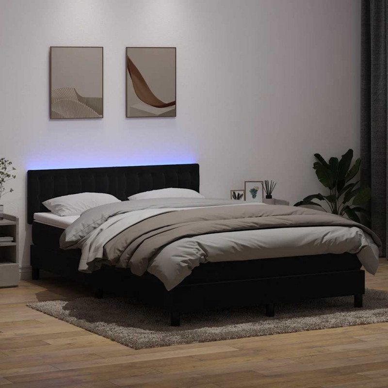 Łóżko kontynentalne z materacem i LED, czarne, 140x220 cm, aksamit