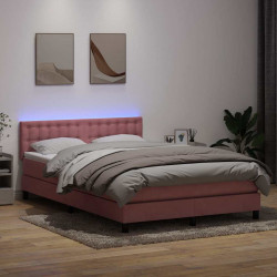 Łóżko kontynentalne z materacem i LED, różowe, 140x220 cm, aksamit