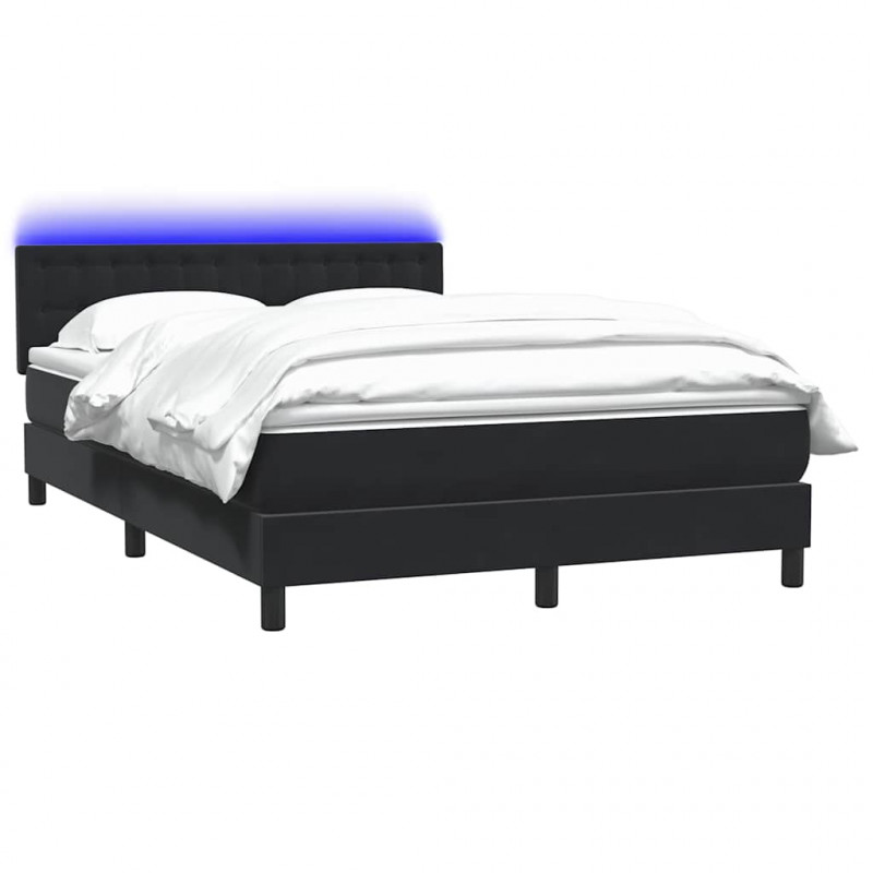 Łóżko kontynentalne z materacem i LED Czarny 160x220 cm Aksamit