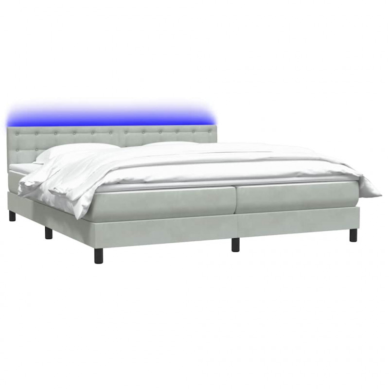 Łóżko kontynentalne z materacem i LED Jasnoszary 180x220 cm Aksamit