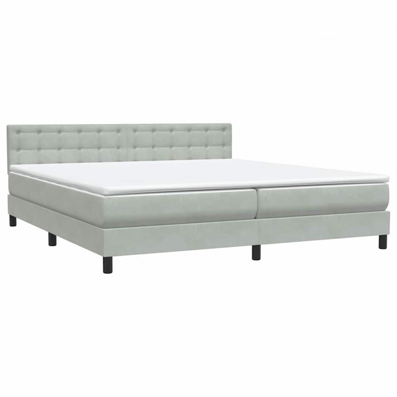 Łóżko kontynentalne z materacem i LED Jasnoszary 180x220 cm Aksamit