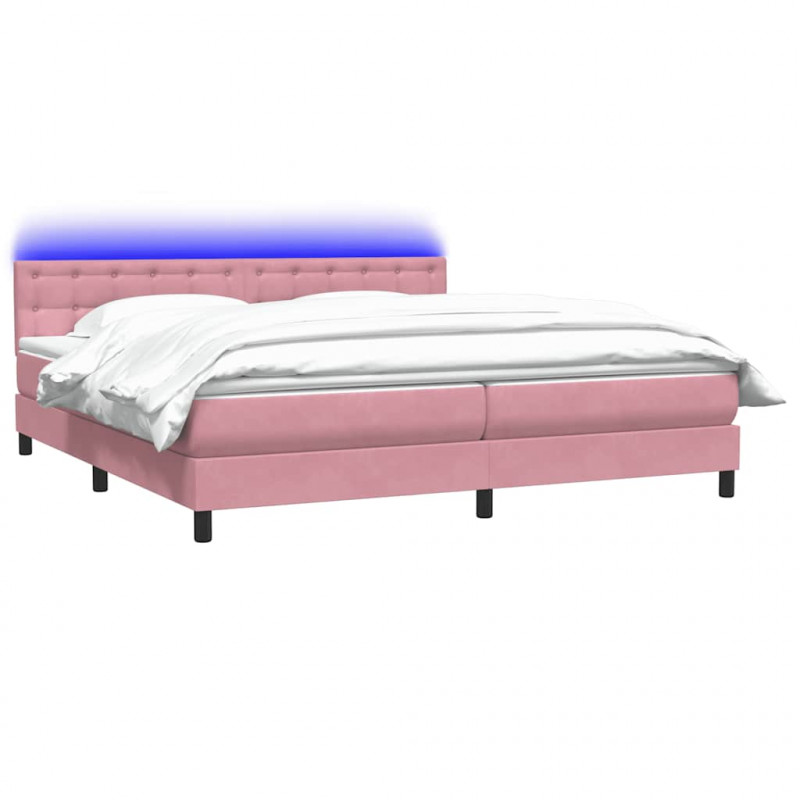 Łóżko kontynentalne z materacem i LED różowe 180x220 cm aksamitne