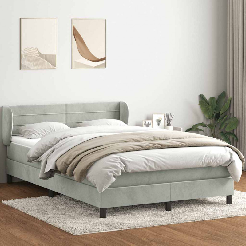 Łóżko kontynentalne z materacem, jasnoszare, 160x210cm, aksamit
