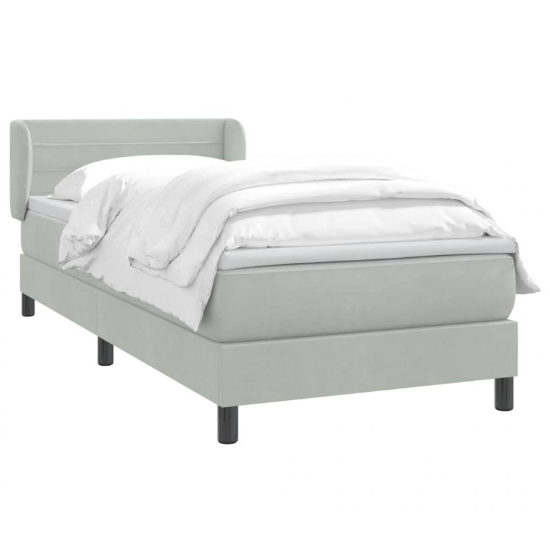 Łóżko kontynentalne z materacem, jasnoszare, aksamit, 90x220 cm