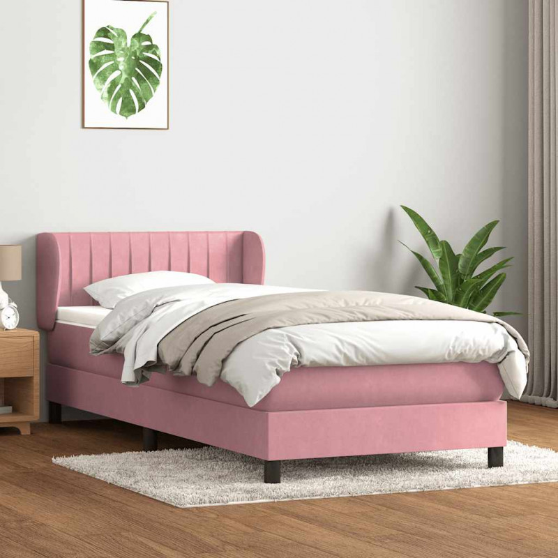 Łóżko kontynentalne z materacem, różowe, aksamit, 100x210 cm