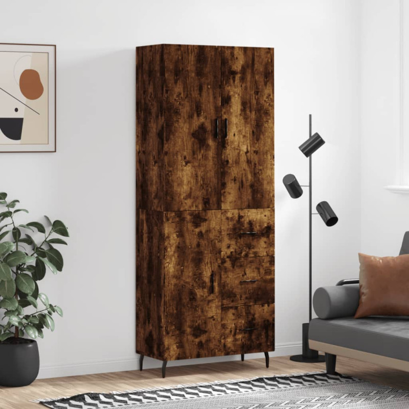 Witrynka przydymiony dąb 69,5x34x180 cm materiał drewnopochodny