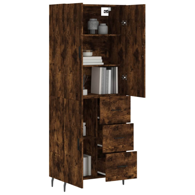 Witrynka przydymiony dąb 69,5x34x180 cm materiał drewnopochodny