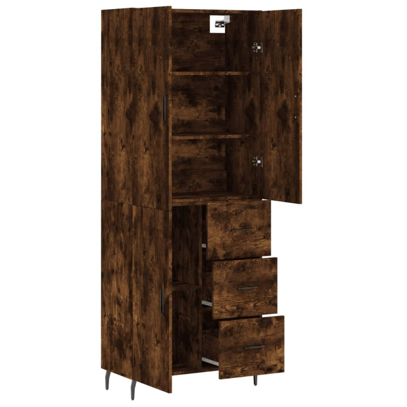 Witrynka przydymiony dąb 69,5x34x180 cm materiał drewnopochodny
