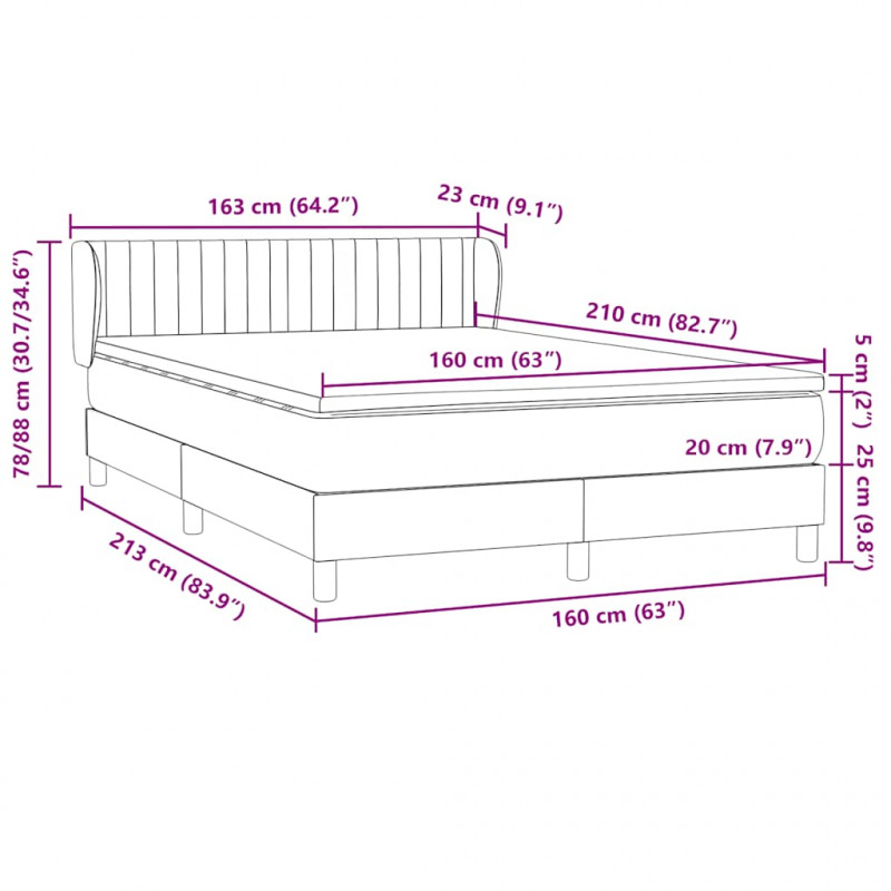 Łóżko kontynentalne z materacem, niebieskie, aksamit, 160x210cm