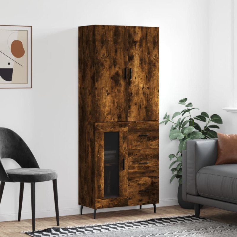 Witrynka przydymiony dąb 69,5x34x180 cm materiał drewnopochodny