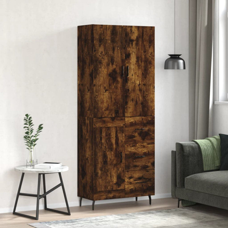 Witrynka przydymiony dąb 69,5x34x180 cm materiał drewnopochodny