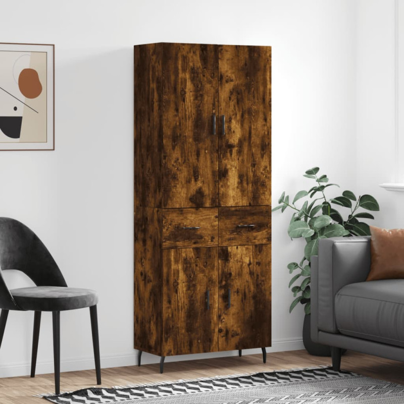Witrynka przydymiony dąb 69,5x34x180 cm materiał drewnopochodny