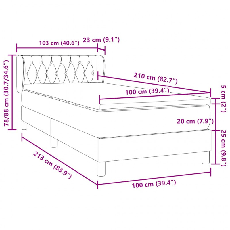 Łóżko kontynentalne z materacem, zielone, aksamit, 100x210 cm