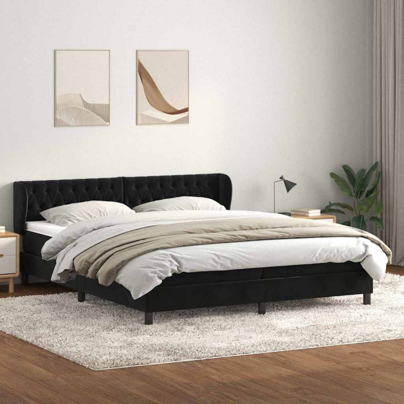 Łóżko typu Box Spring z materacami Czarny 180x210 cm Aksamit