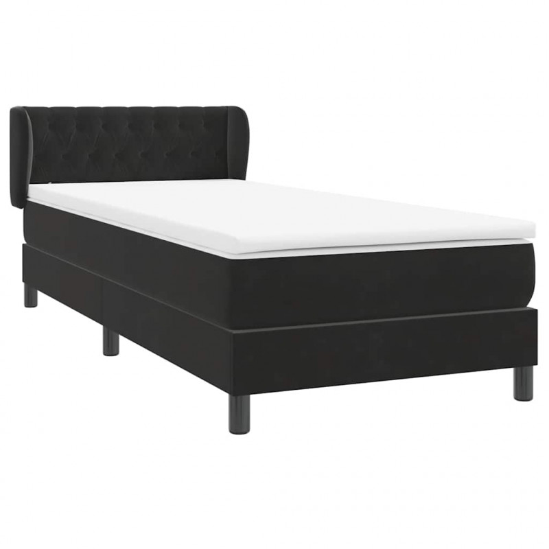 Łóżko kontynentalne z materacem, czarne, aksamit 90x220 cm