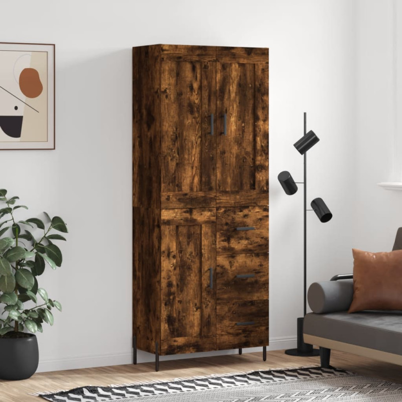 Witrynka przydymiony dąb 69,5x34x180 cm materiał drewnopochodny