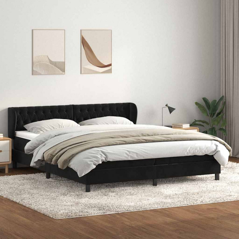 Łóżko typu Box Spring z materacami Czarny 180x220 cm Aksamit
