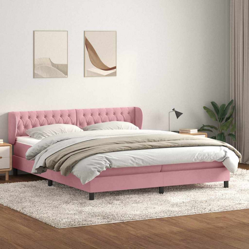 Łóżko typu Box Spring z materacami Różowy 200x220 cm Aksamit