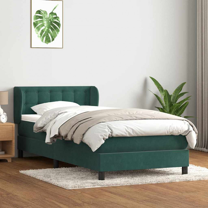 Łóżko kontynentalne z materacem, zielone, aksamit, 100x210 cm